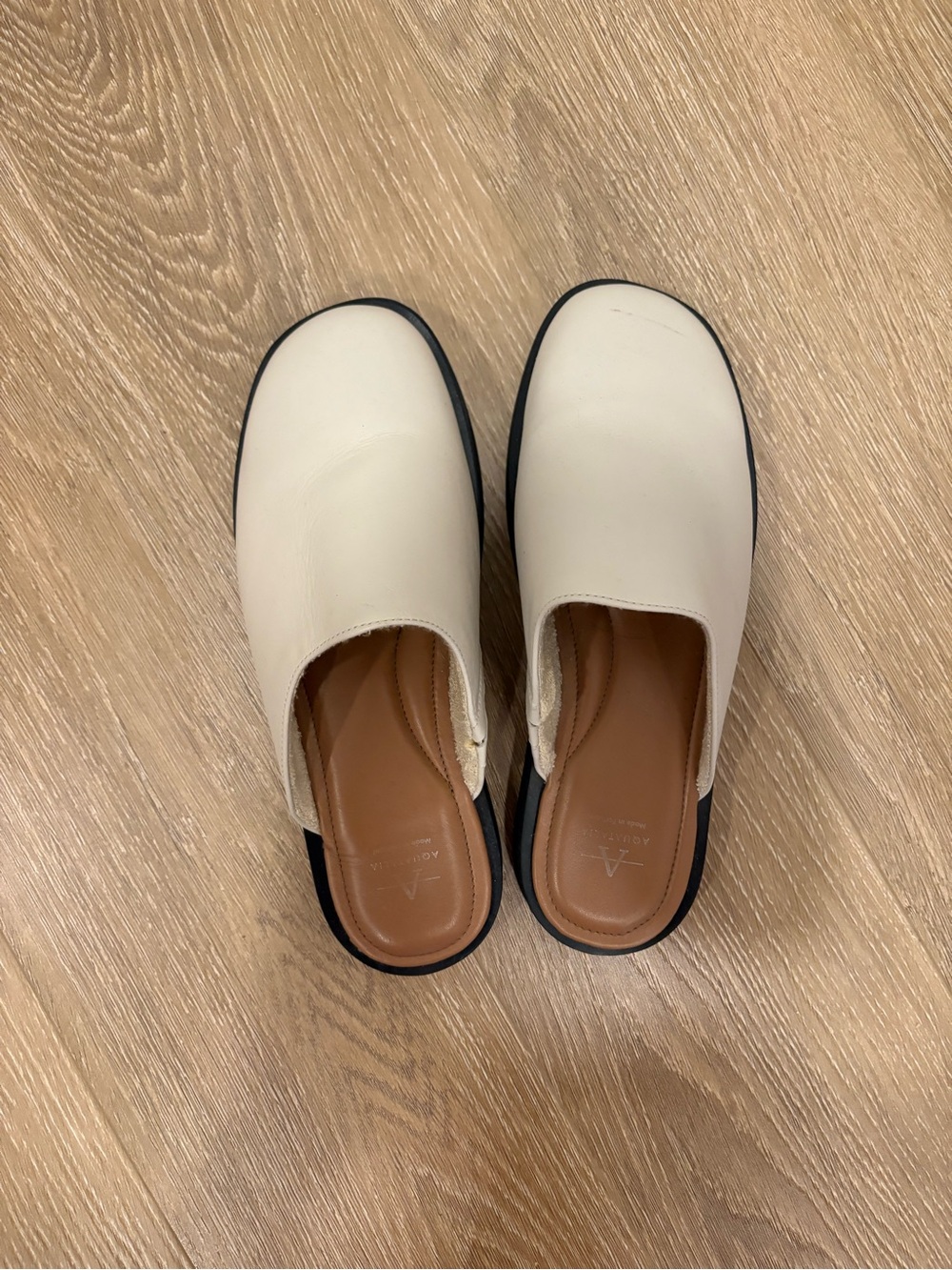 Aquatalia Cream Leather Slip-On Mule Clogs
